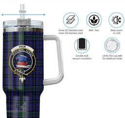ScotsTee Shop Scottish Weir Clan Crest Tartan Tumbler with Handle 40oz Insulated Tumbler
