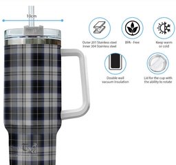 ScotsTee Shop Scottish Menzies Black Dress Clan Tartan Tumbler with Handle 40oz Insulated Tumbler