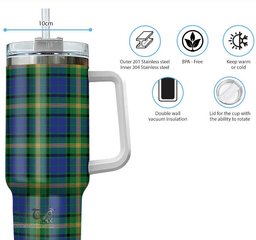 ScotsTee Shop Scottish Maitland Clan Tartan Tumbler with Handle 40oz Insulated Tumbler