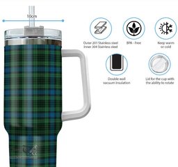 ScotsTee Shop Scottish O'Donohue Clan Tartan Tumbler with Handle 40oz Insulated Tumbler