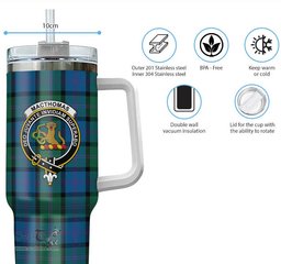 ScotsTee Shop Scottish MacThomas Clan Crest Tartan Tumbler with Handle 40oz Insulated Tumbler