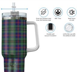 ScotsTee Shop Scottish Wood Modern Clan Tartan Tumbler with Handle 40oz Insulated Tumbler