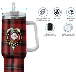 ScotsTee Shop Scottish Wemyss Clan Crest Tartan Tumbler with Handle 40oz Insulated Tumbler