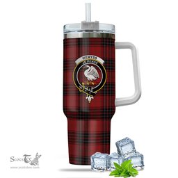 ScotsTee Shop Scottish Wemyss Clan Crest Tartan Tumbler with Handle 40oz Insulated Tumbler