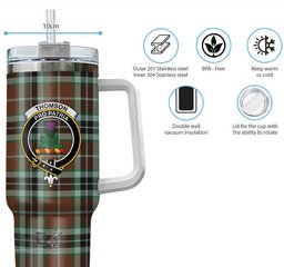 ScotsTee Shop Scottish Thomson Hunting Modern Clan Crest Tartan Tumbler with Handle 40oz Insulated Tumbler