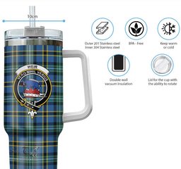 ScotsTee Shop Scottish Weir Ancient Clan Crest Tartan Tumbler with Handle 40oz Insulated Tumbler