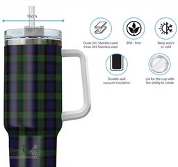 ScotsTee Shop Scottish Nicolson Green Hunting Clan Tartan Tumbler with Handle 40oz Insulated Tumbler