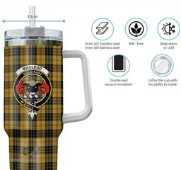 ScotsTee Shop Scottish MacLeod Clan Crest Tartan Tumbler with Handle 40oz Insulated Tumbler