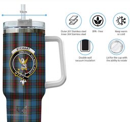 ScotsTee Shop Scottish Stewart Royal Blue Clan Crest Tartan Tumbler with Handle 40oz Insulated Tumbler