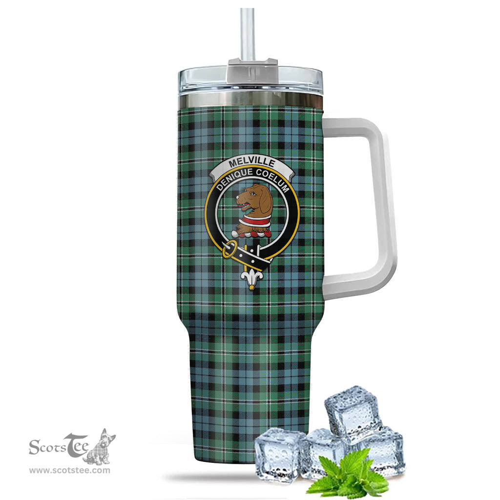 ScotsTee Shop Scottish Melville Ancient Clan Crest Tartan Tumbler with Handle 40oz Insulated Tumbler
