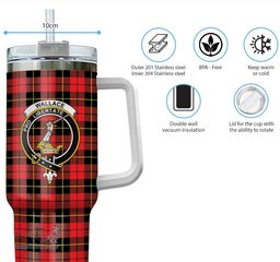 ScotsTee Shop Scottish Wallace Hunting Red Clan Crest Tartan Tumbler with Handle 40oz Insulated Tumbler