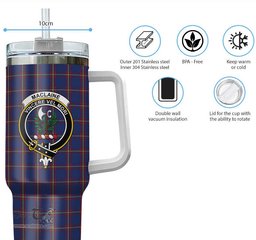 ScotsTee Shop Scottish MacLaine of Lochbuie Clan Crest Tartan Tumbler with Handle 40oz Insulated Tumbler