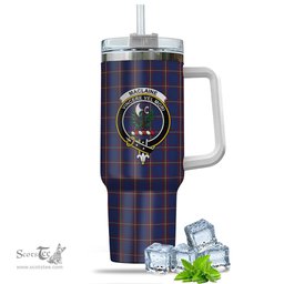 ScotsTee Shop Scottish MacLaine of Lochbuie Clan Crest Tartan Tumbler with Handle 40oz Insulated Tumbler