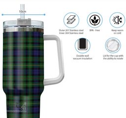ScotsTee Shop Scottish Rollo Clan Tartan Tumbler with Handle 40oz Insulated Tumbler