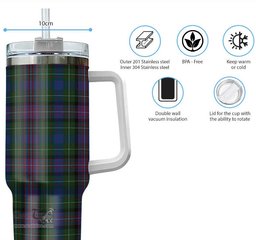 ScotsTee Shop Scottish Rankin Clan Tartan Tumbler with Handle 40oz Insulated Tumbler