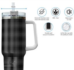 ScotsTee Shop Scottish Stewart Mourning Clan Tartan Tumbler with Handle 40oz Insulated Tumbler