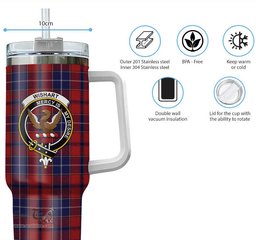ScotsTee Shop Scottish Wishart Dress Clan Crest Tartan Tumbler with Handle 40oz Insulated Tumbler
