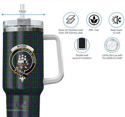 ScotsTee Shop Scottish Wood Clan Crest Tartan Tumbler with Handle 40oz Insulated Tumbler