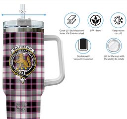 ScotsTee Shop Scottish MacPherson Hunting Modern Clan Crest Tartan Tumbler with Handle 40oz Insulated Tumbler