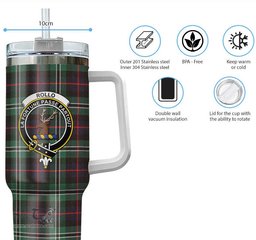 ScotsTee Shop Scottish Rollo Hunting Clan Crest Tartan Tumbler with Handle 40oz Insulated Tumbler