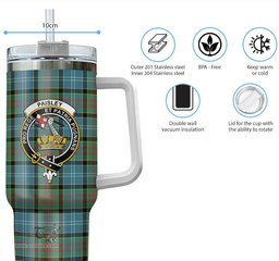 ScotsTee Shop Scottish Paisley Clan Crest Tartan Tumbler with Handle 40oz Insulated Tumbler