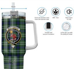 ScotsTee Shop Scottish Spottiswood Clan Crest Tartan Tumbler with Handle 40oz Insulated Tumbler