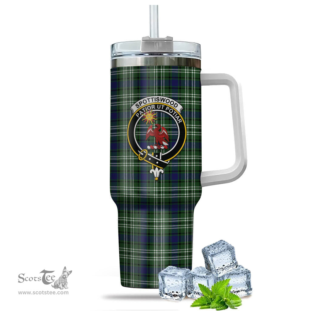 ScotsTee Shop Scottish Spottiswood Clan Crest Tartan Tumbler with Handle 40oz Insulated Tumbler