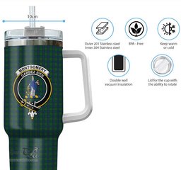 ScotsTee Shop Scottish Montgomery Clan Crest Tartan Tumbler with Handle 40oz Insulated Tumbler
