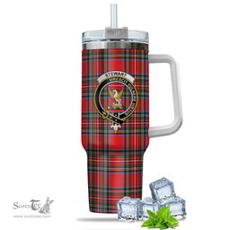 ScotsTee Shop Scottish Stewart Royal Clan Crest Tartan Tumbler with Handle 40oz Insulated Tumbler