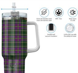 ScotsTee Shop Scottish Taylor Clan Tartan Tumbler with Handle 40oz Insulated Tumbler