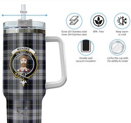 ScotsTee Shop Scottish Menzies Black Dress Clan Crest Tartan Tumbler with Handle 40oz Insulated Tumbler