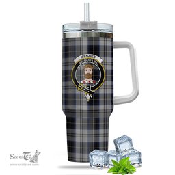 ScotsTee Shop Scottish Menzies Black Dress Clan Crest Tartan Tumbler with Handle 40oz Insulated Tumbler