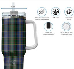 ScotsTee Shop Scottish MacMillan Hunting Clan Tartan Tumbler with Handle 40oz Insulated Tumbler