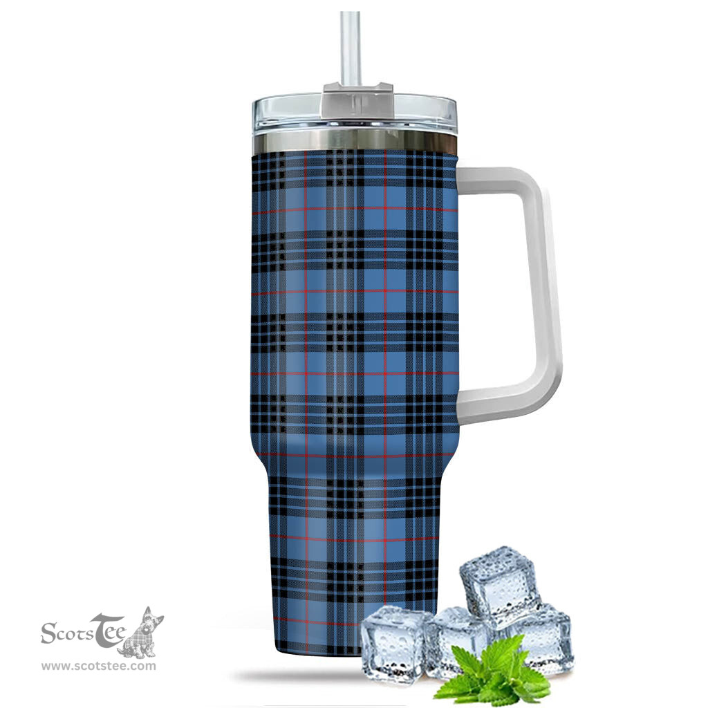 ScotsTee Shop Scottish MacKay Blue Clan Tartan Tumbler with Handle 40oz Insulated Tumbler