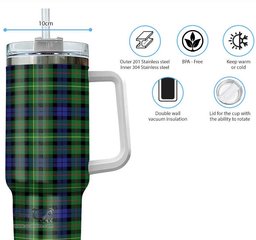 ScotsTee Shop Scottish Rollo Modern Clan Tartan Tumbler with Handle 40oz Insulated Tumbler