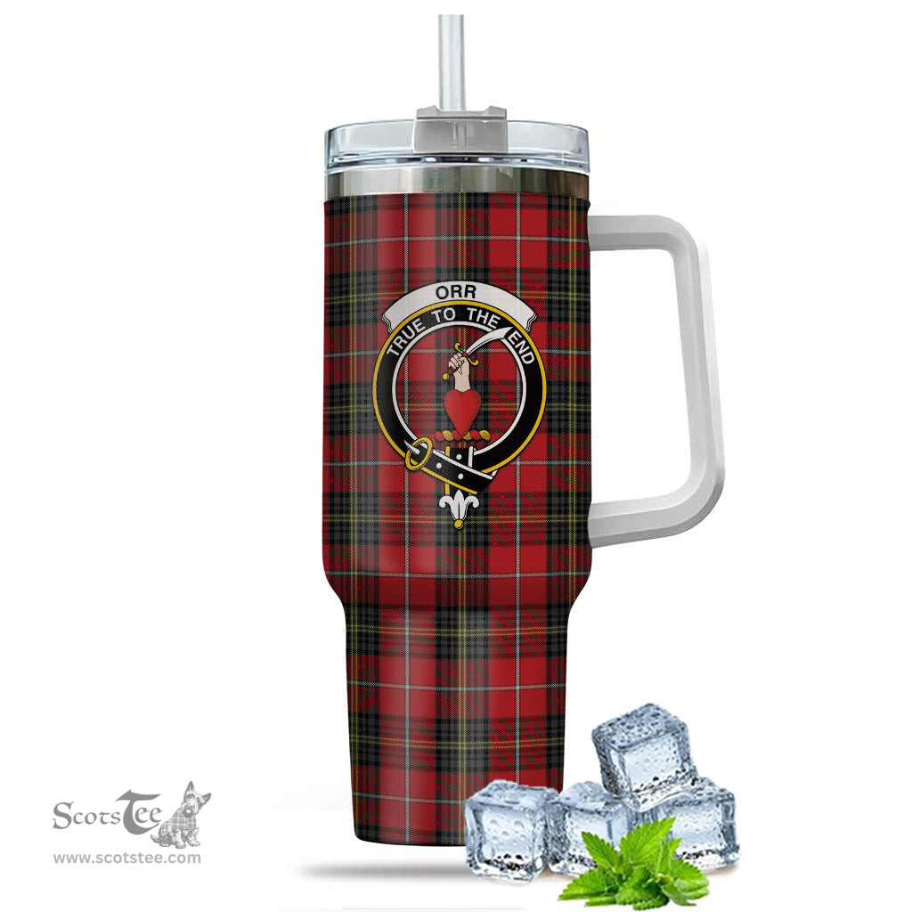 ScotsTee Shop Scottish Orr Clan Crest Tartan Tumbler with Handle 40oz Insulated Tumbler