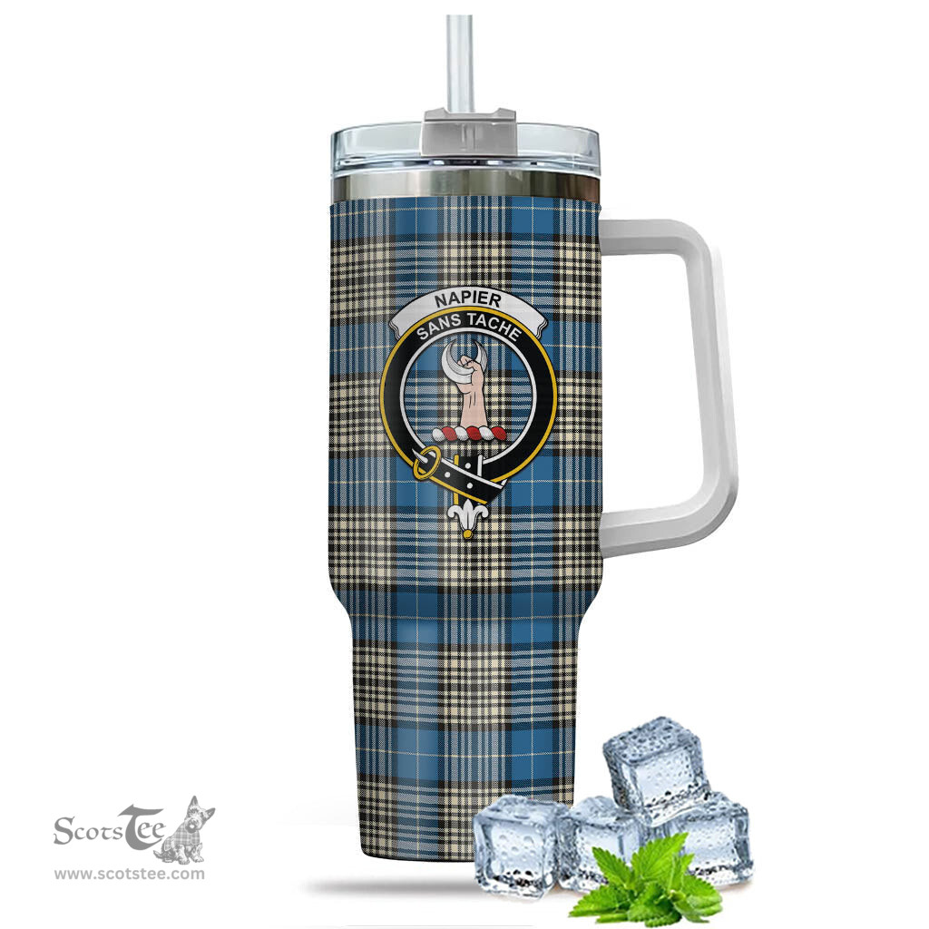 ScotsTee Shop Scottish Napier Ancient Clan Crest Tartan Tumbler with Handle 40oz Insulated Tumbler