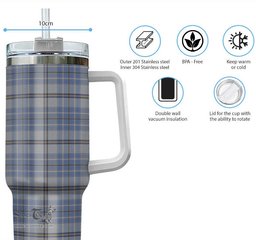 ScotsTee Shop Scottish Tweedie Clan Tartan Tumbler with Handle 40oz Insulated Tumbler