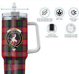 ScotsTee Shop Scottish Riddell Clan Crest Tartan Tumbler with Handle 40oz Insulated Tumbler