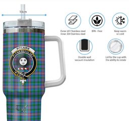 ScotsTee Shop Scottish Pitcairn Hunting Clan Crest Tartan Tumbler with Handle 40oz Insulated Tumbler