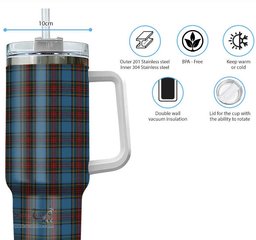 ScotsTee Shop Scottish Stewart Royal Blue Clan Tartan Tumbler with Handle 40oz Insulated Tumbler