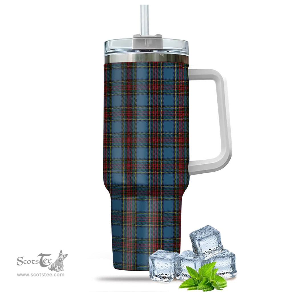 ScotsTee Shop Scottish Stewart Royal Blue Clan Tartan Tumbler with Handle 40oz Insulated Tumbler