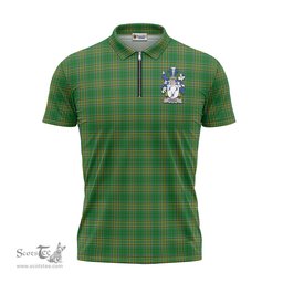 ScotsTee Shop Irish Hanna Coat of Arms Family Crest Ireland Mens Zipper Polo Shirt Irish National Tartan Irish Zipper Polo Shirt