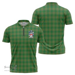 ScotsTee Shop Irish Gara Coat of Arms Family Crest Ireland Mens Zipper Polo Shirt Irish National Tartan Irish Zipper Polo Shirt
