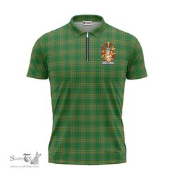 ScotsTee Shop Irish Hoey Coat of Arms Family Crest Ireland Mens Zipper Polo Shirt Irish National Tartan Irish Zipper Polo Shirt