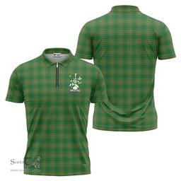 ScotsTee Shop Irish Stokes Coat of Arms Family Crest Ireland Mens Zipper Polo Shirt Irish National Tartan Irish Zipper Polo Shirt