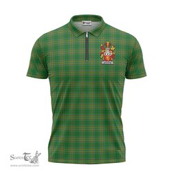 ScotsTee Shop Irish Wickham Coat of Arms Family Crest Ireland Mens Zipper Polo Shirt Irish National Tartan Irish Zipper Polo Shirt