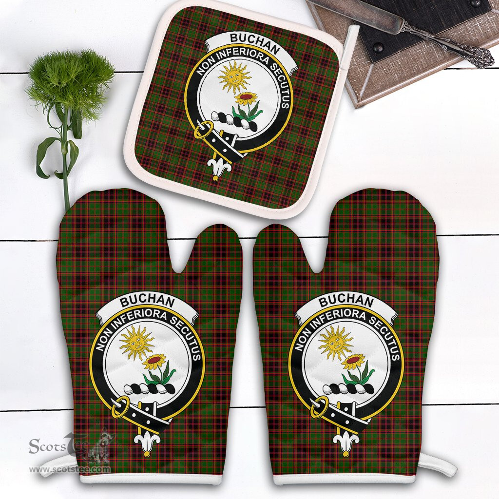 Scottish Buchan Modern Clan Crest Tartan Oven Mitt And Pot Holder Set (2 Oven Mitts + 1 Pot Holder)