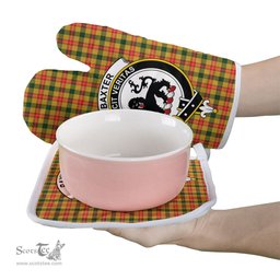 Scottish Baxter Clan Crest Tartan Oven Mitt And Pot Holder Set (2 Oven Mitts + 1 Pot Holder)