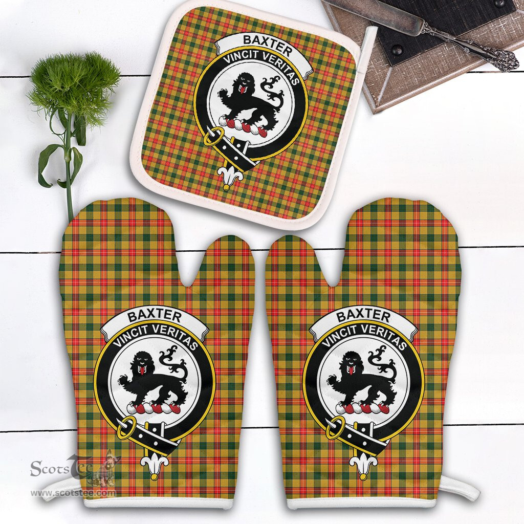 Scottish Baxter Clan Crest Tartan Oven Mitt And Pot Holder Set (2 Oven Mitts + 1 Pot Holder)